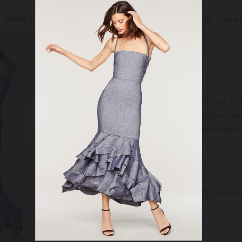 MILLY | Stretch Denim Linen Ruffle Blue Dress